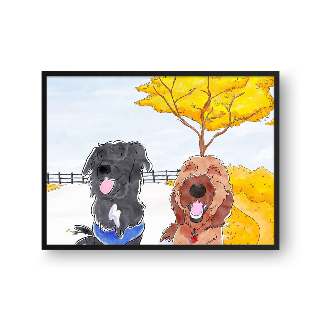 Watercolor Pet Portrait - Two Pets, Framed Poster