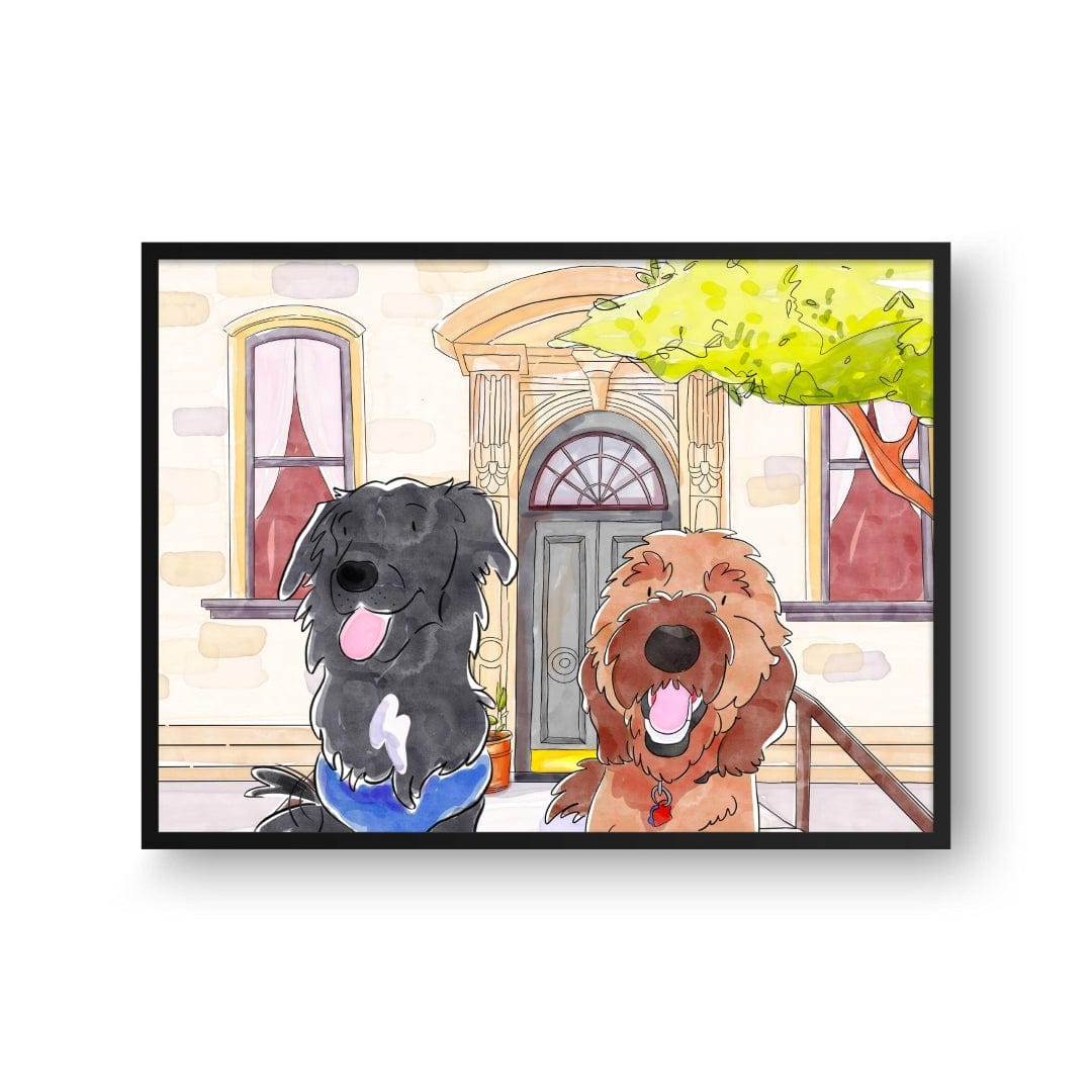 Watercolor Pet Portrait - Two Pets, Framed Poster
