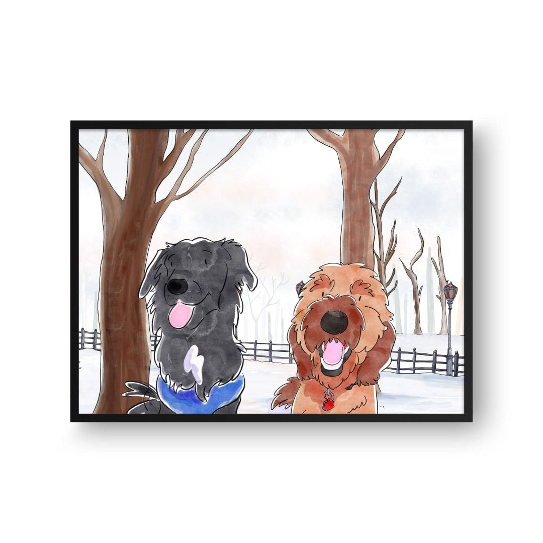 Watercolor Pet Portrait - Two Pets, Framed Poster