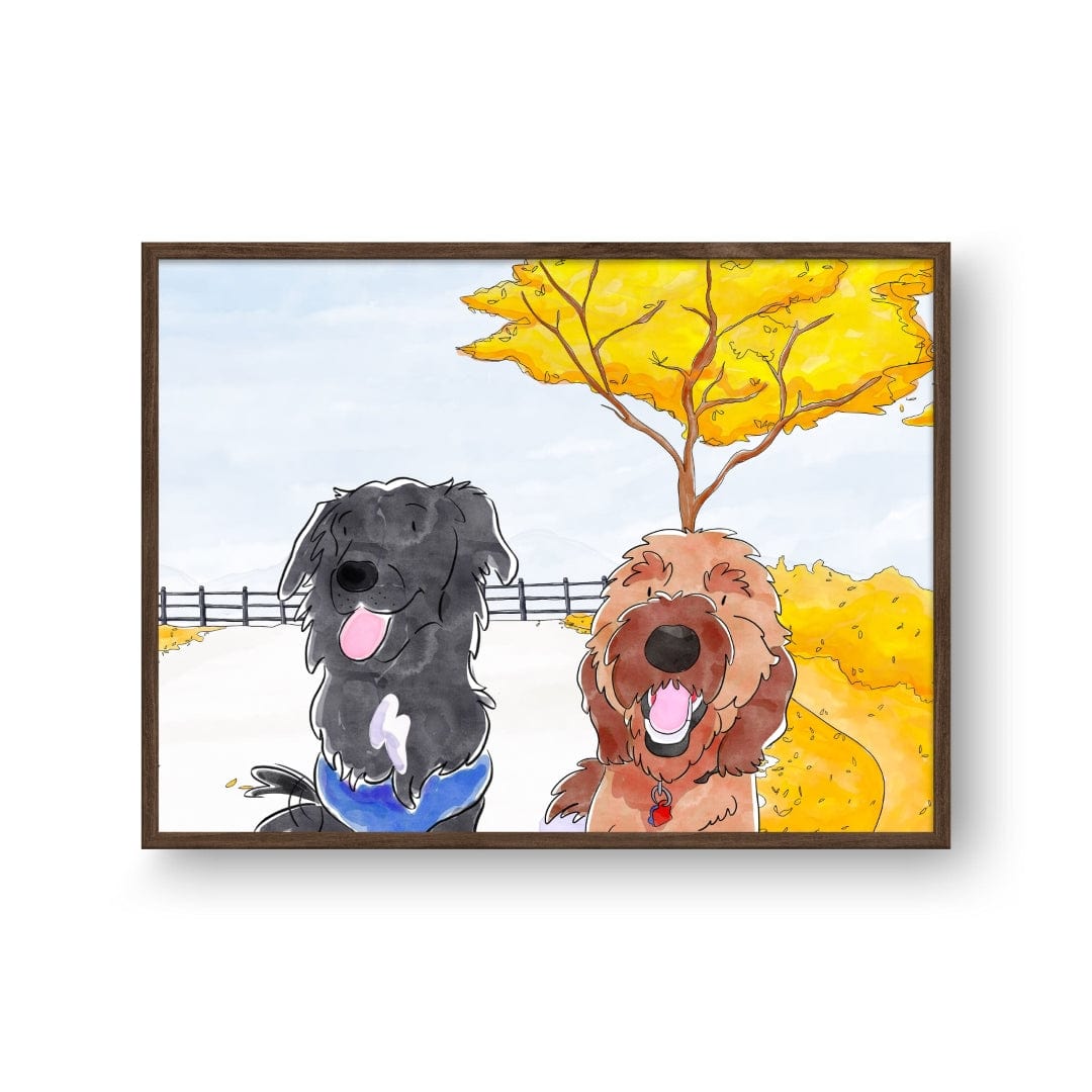Watercolor Pet Portrait - Two Pets, Framed Poster