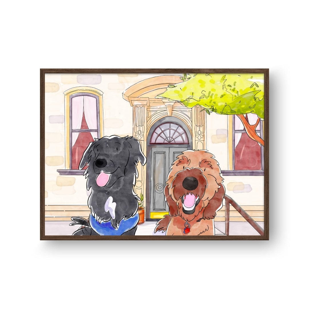 Watercolor Pet Portrait - Two Pets, Framed Poster