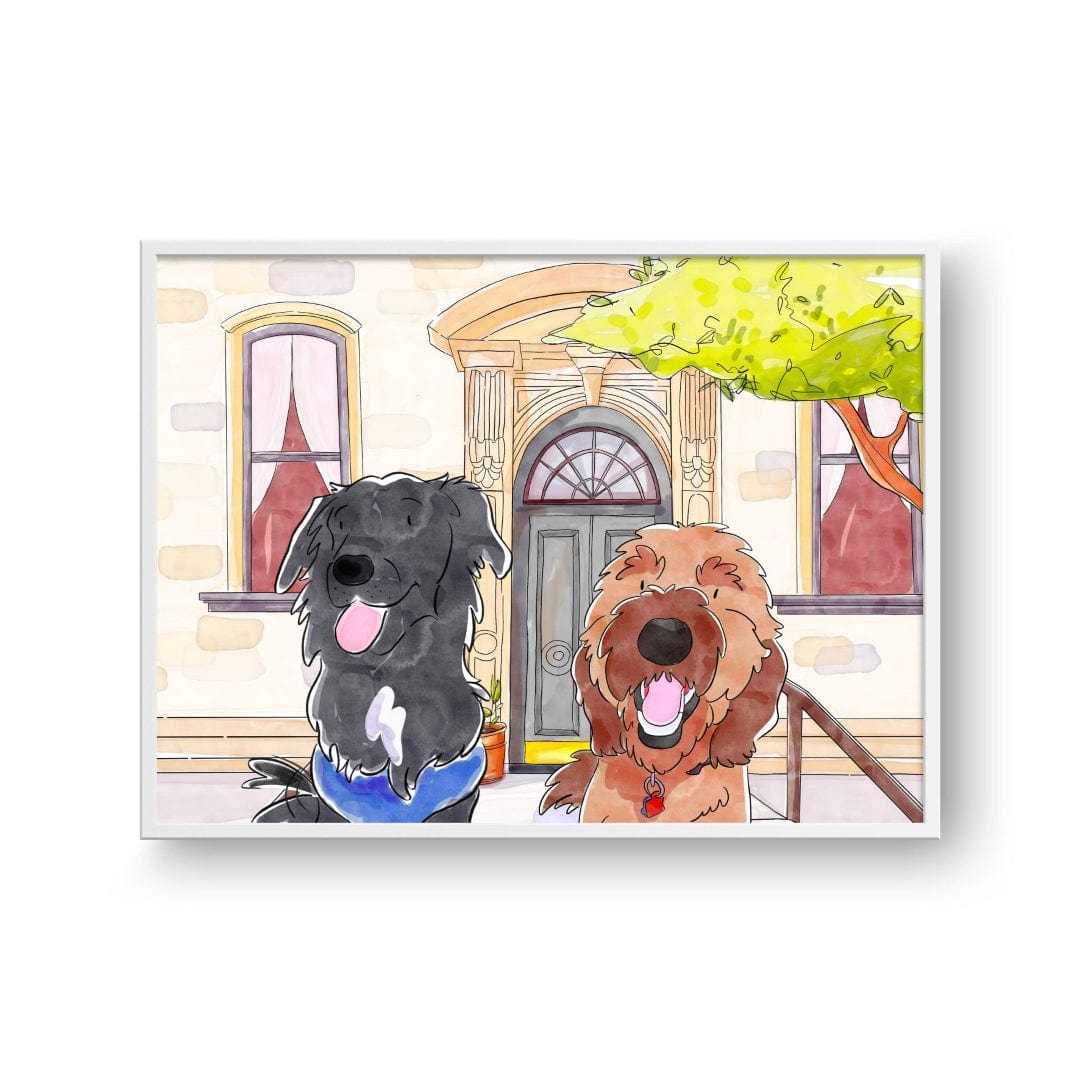 Watercolor Pet Portrait - Two Pets, Framed Poster