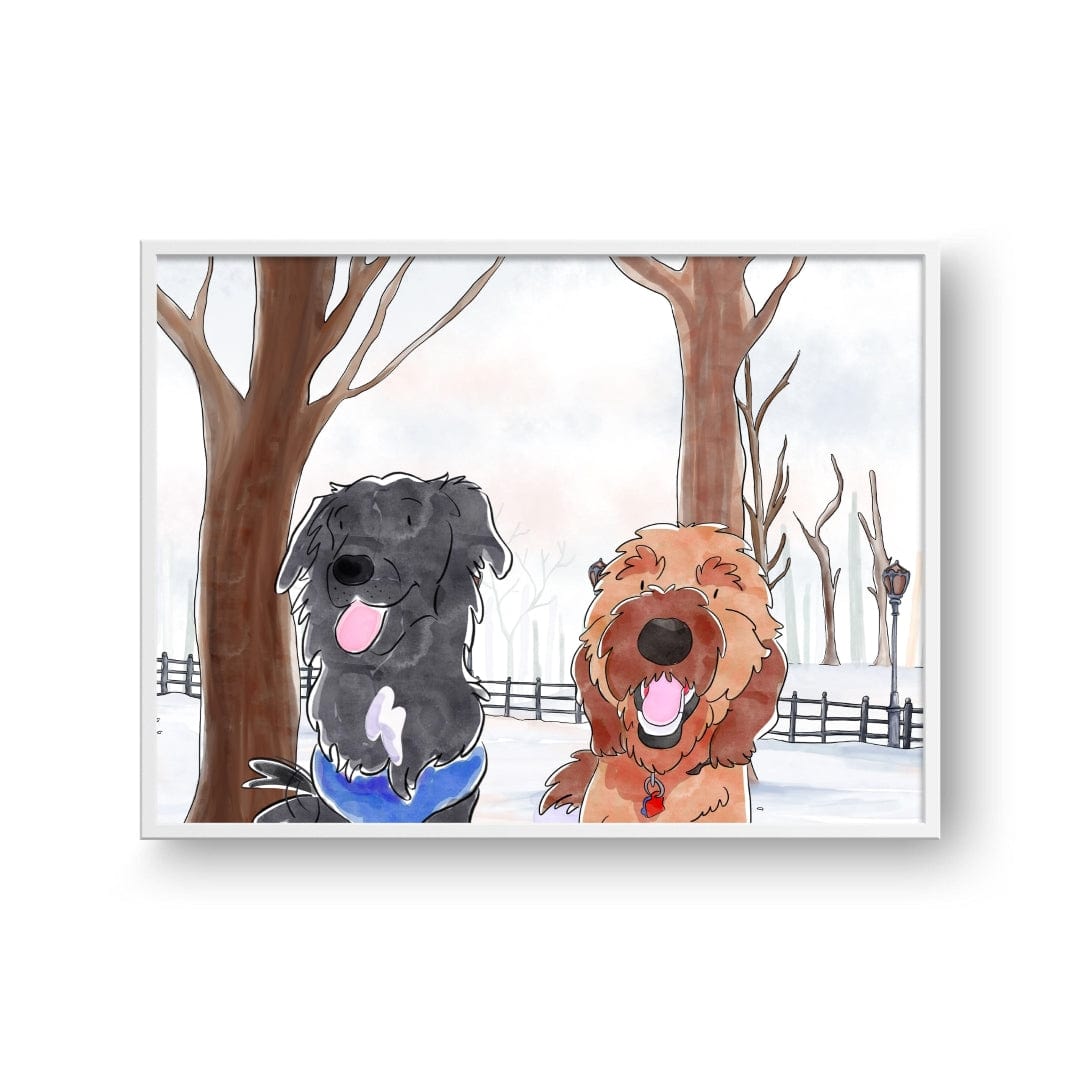 Watercolor Pet Portrait - Two Pets, Framed Poster