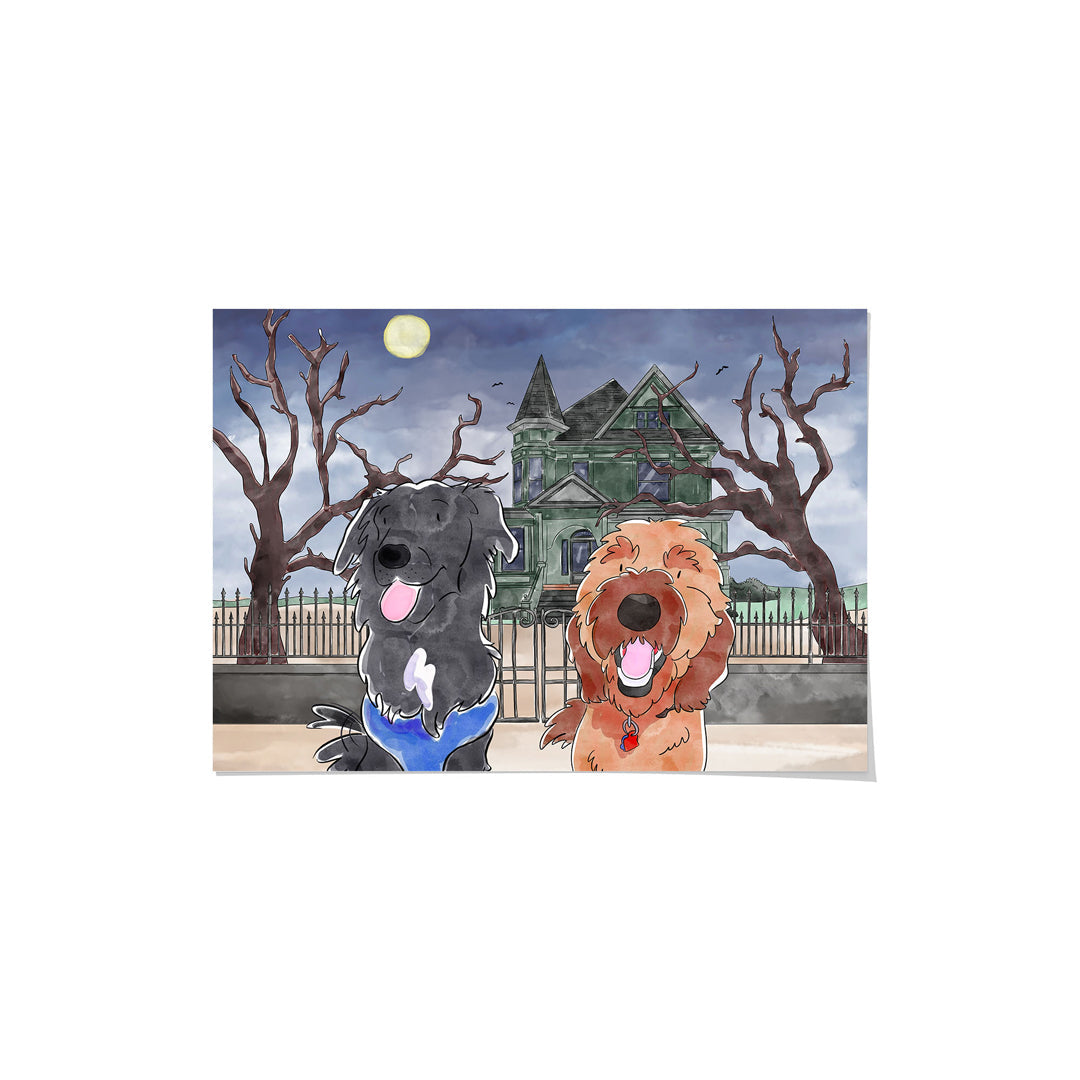 Watercolor Pet Portrait - Two Pets, Framed Poster