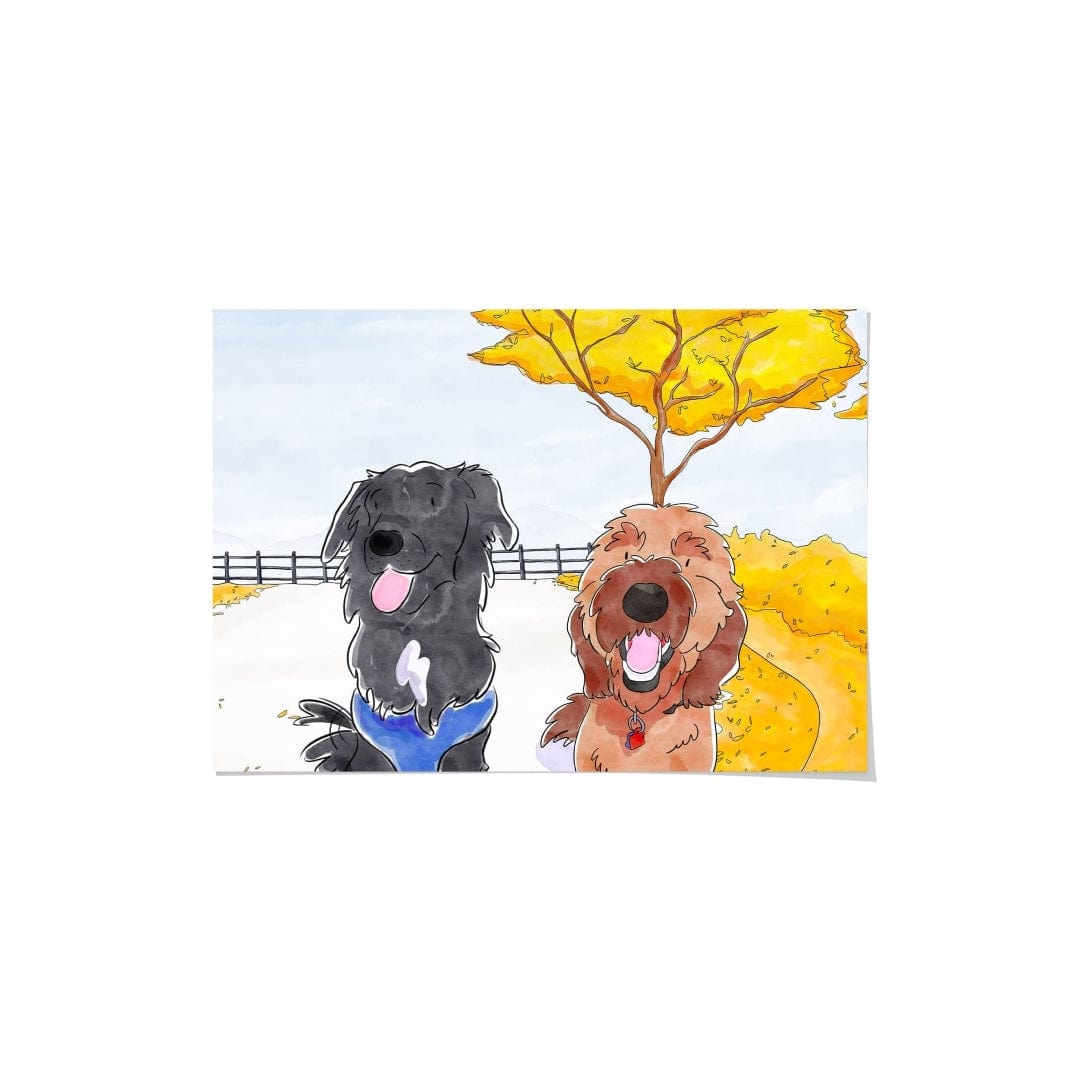 Watercolor Pet Portrait - Two Pets, Framed Poster