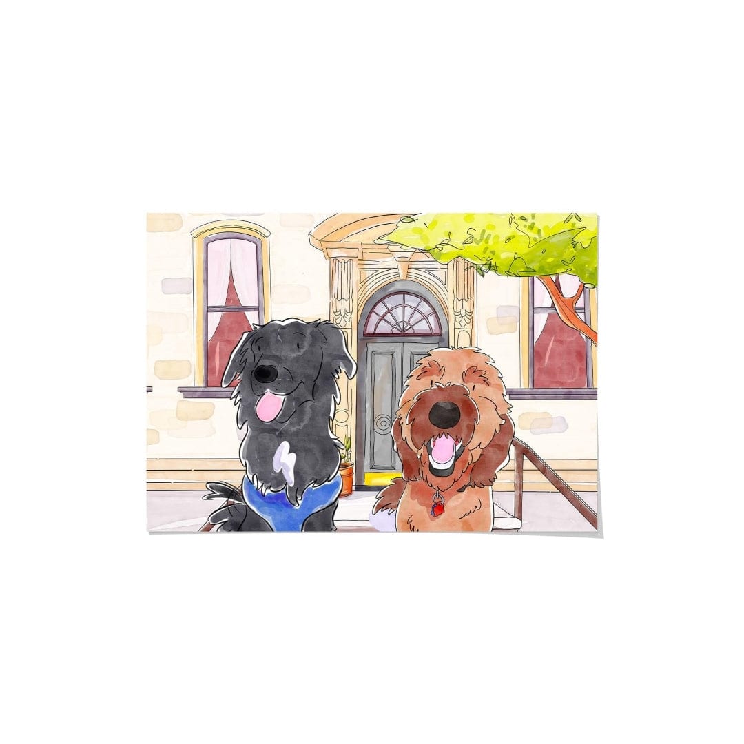 Watercolor Pet Portrait - Two Pets, Framed Poster