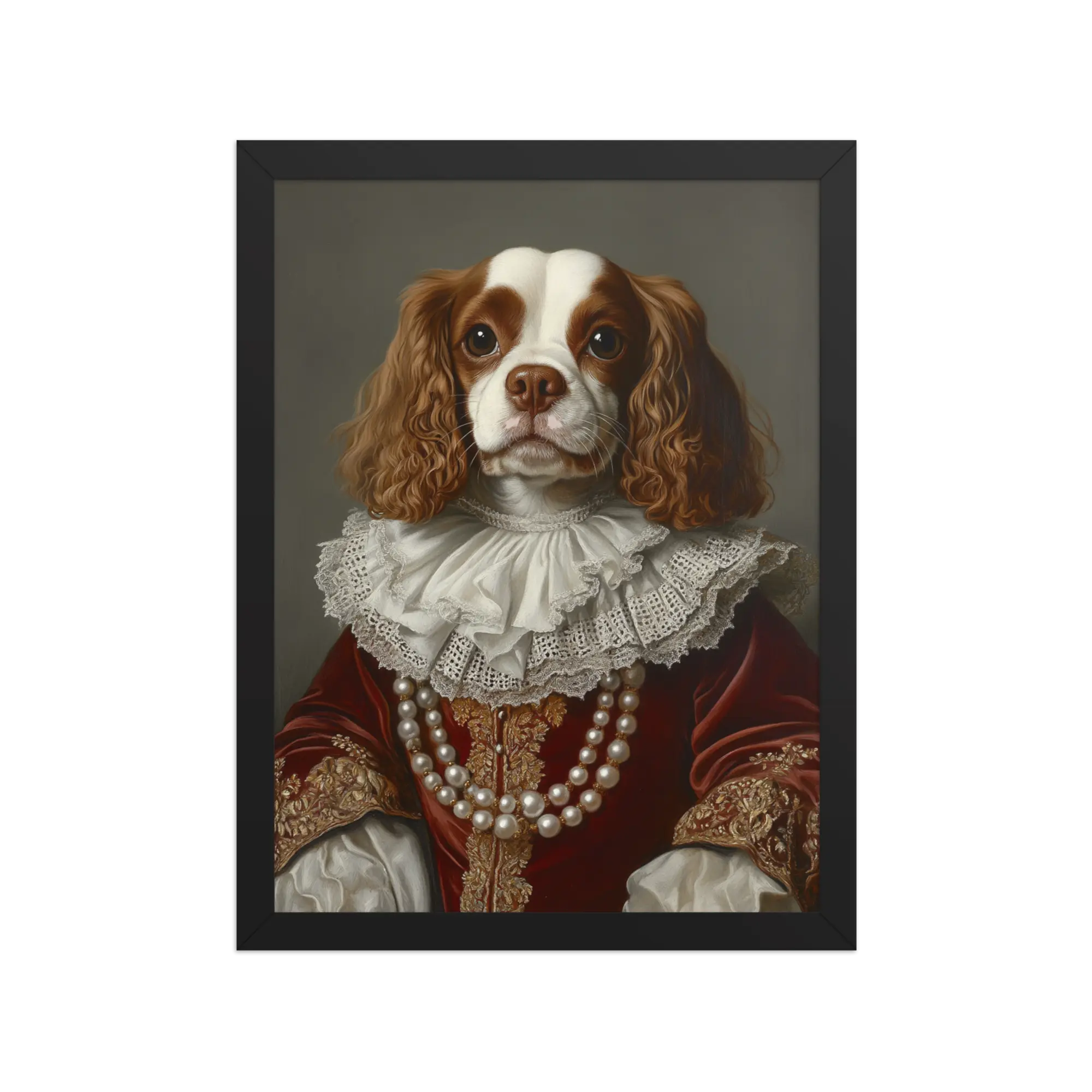 Royal Pet Portrait – Custom Noble Style Dog & Cat Painting on Enhanced Matte Paper with Solid Wood Frame