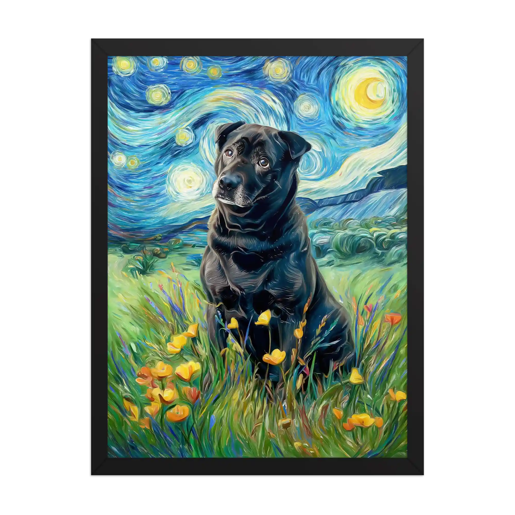 Custom Starry Night Style Pet Portrait – Personalized Van Gogh-Inspired Wall Art