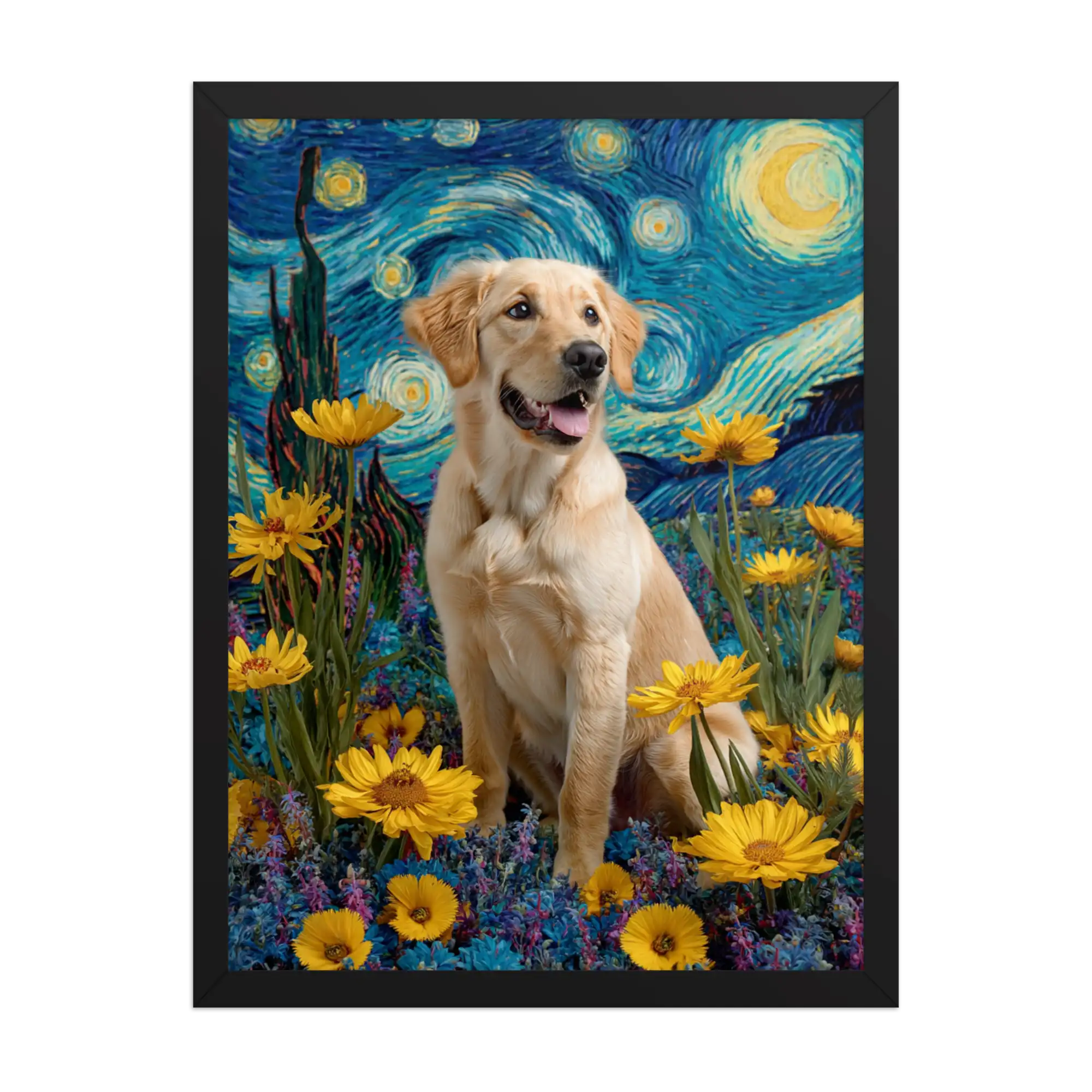 Custom Starry Night Style Pet Portrait – Personalized Van Gogh-Inspired Wall Art
