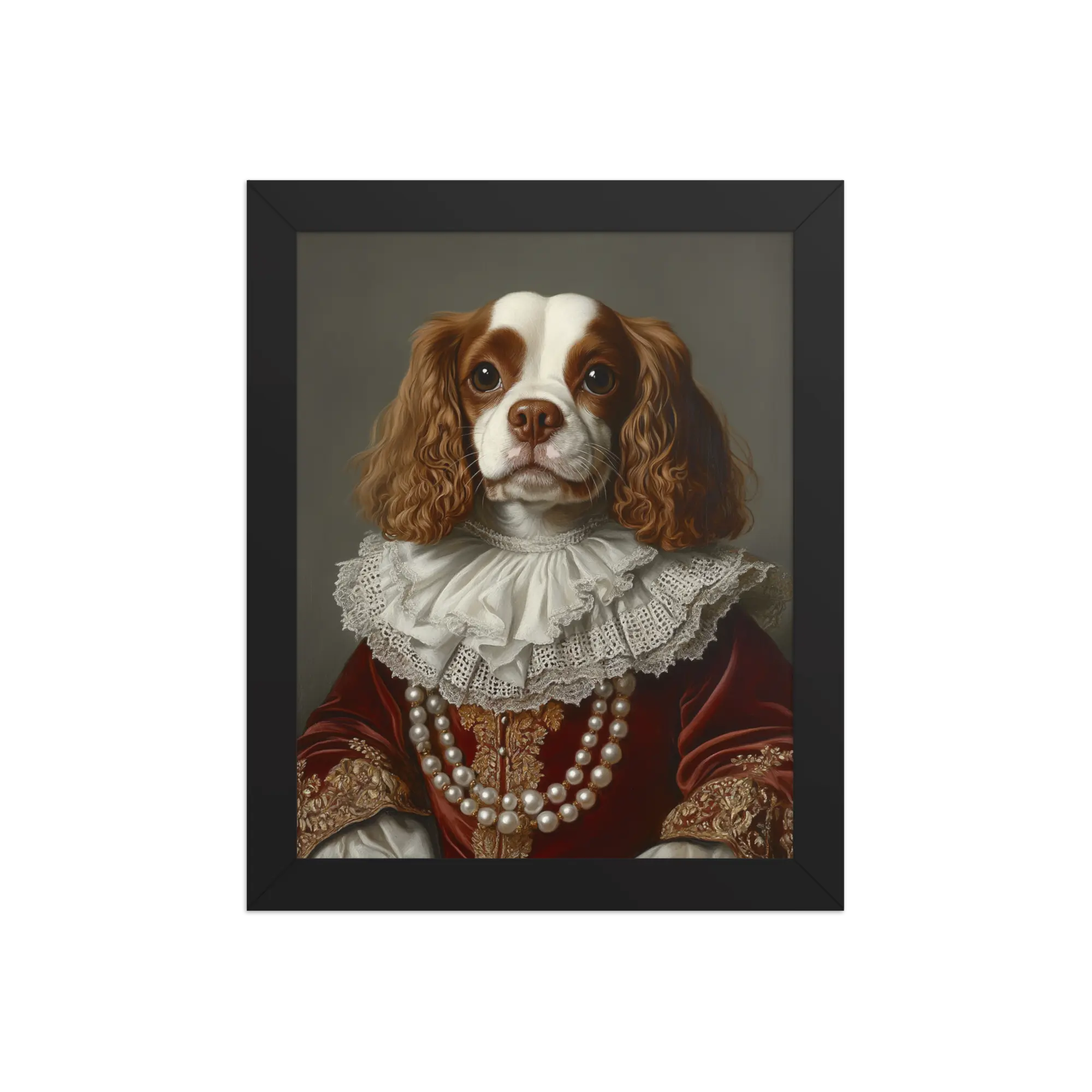 Royal Pet Portrait – Custom Noble Style Dog & Cat Painting on Enhanced Matte Paper with Solid Wood Frame