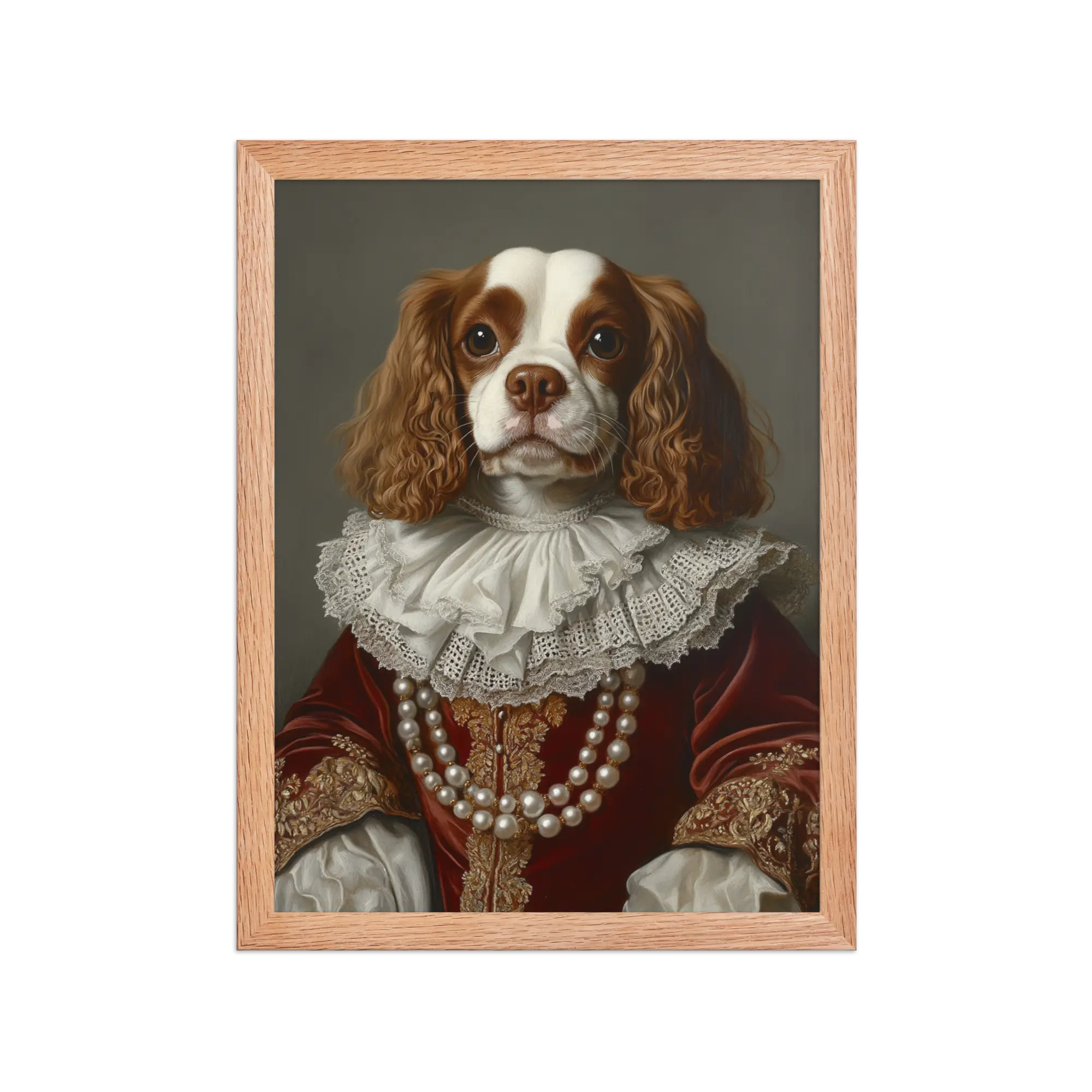 Royal Pet Portrait – Custom Noble Style Dog & Cat Painting on Enhanced Matte Paper with Solid Wood Frame