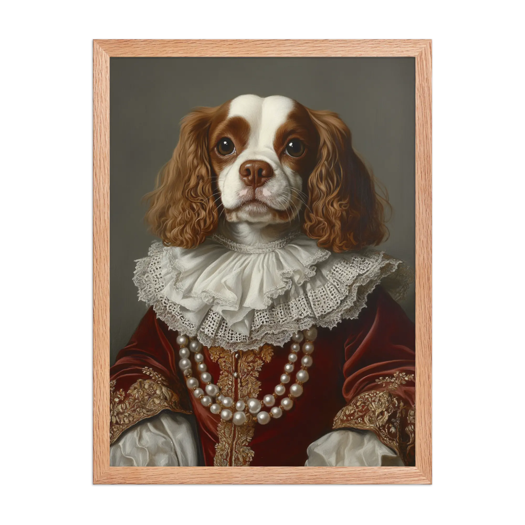 Royal Pet Portrait – Custom Noble Style Dog & Cat Painting on Enhanced Matte Paper with Solid Wood Frame