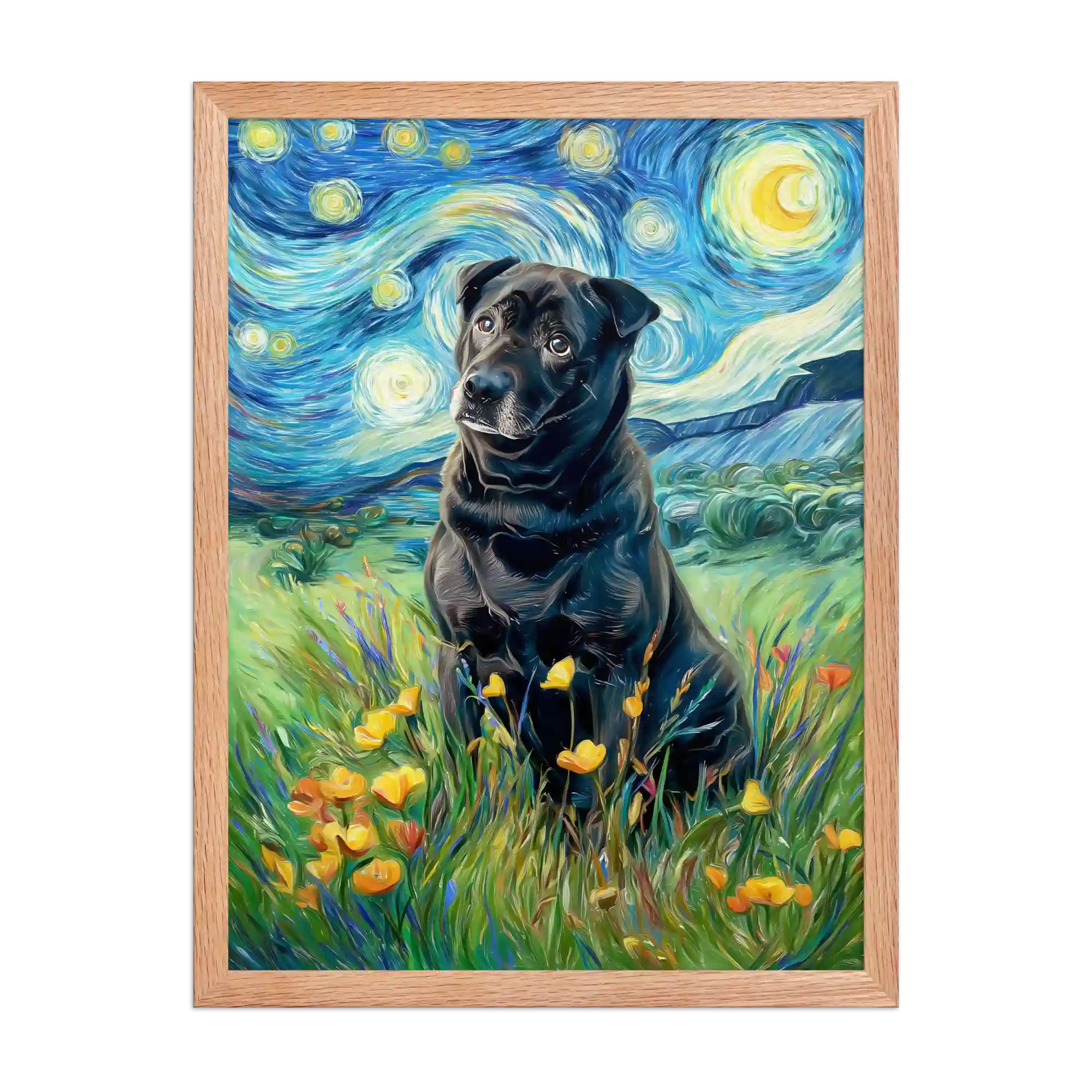 Custom Starry Night Style Pet Portrait – Personalized Van Gogh-Inspired Wall Art