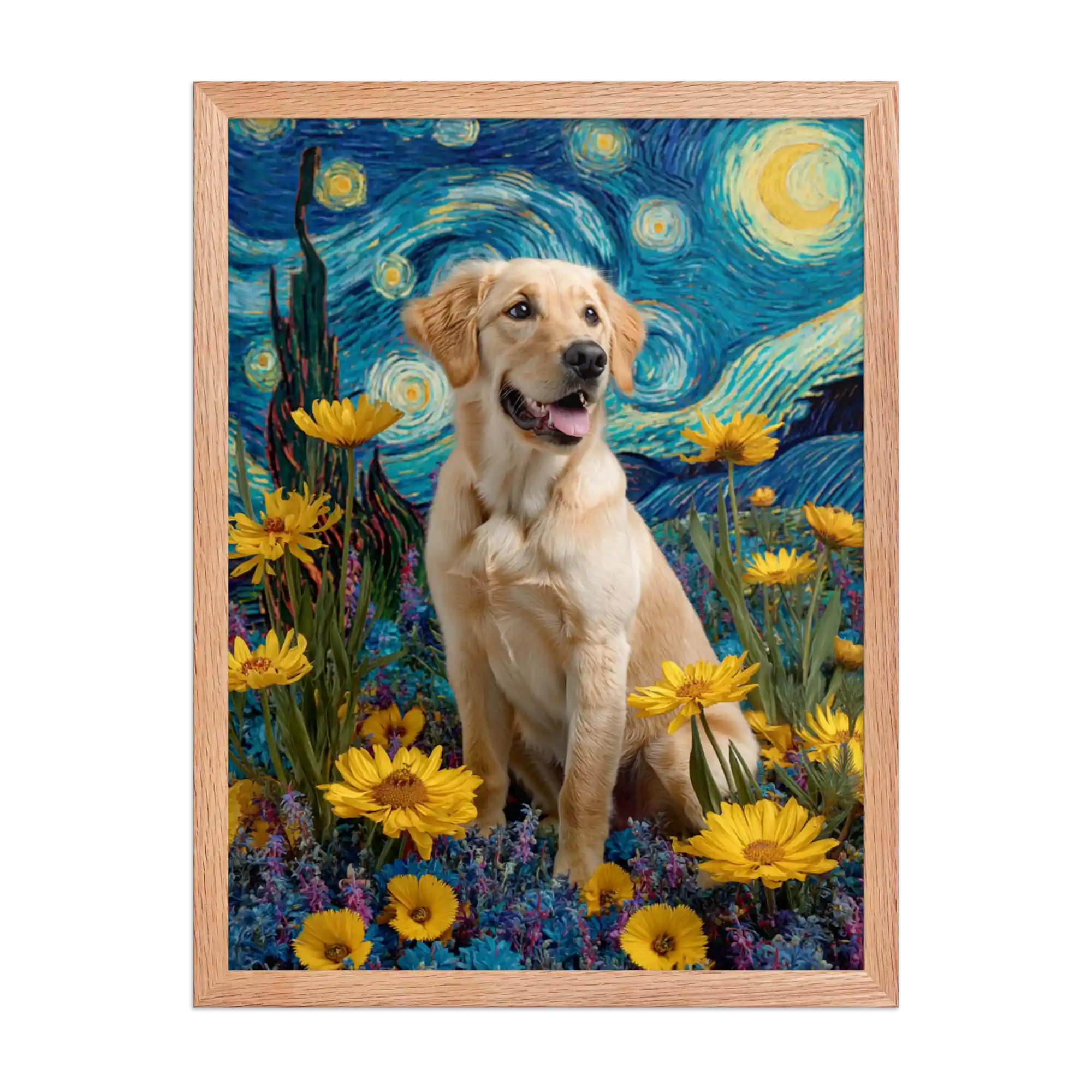 Custom Starry Night Style Pet Portrait – Personalized Van Gogh-Inspired Wall Art