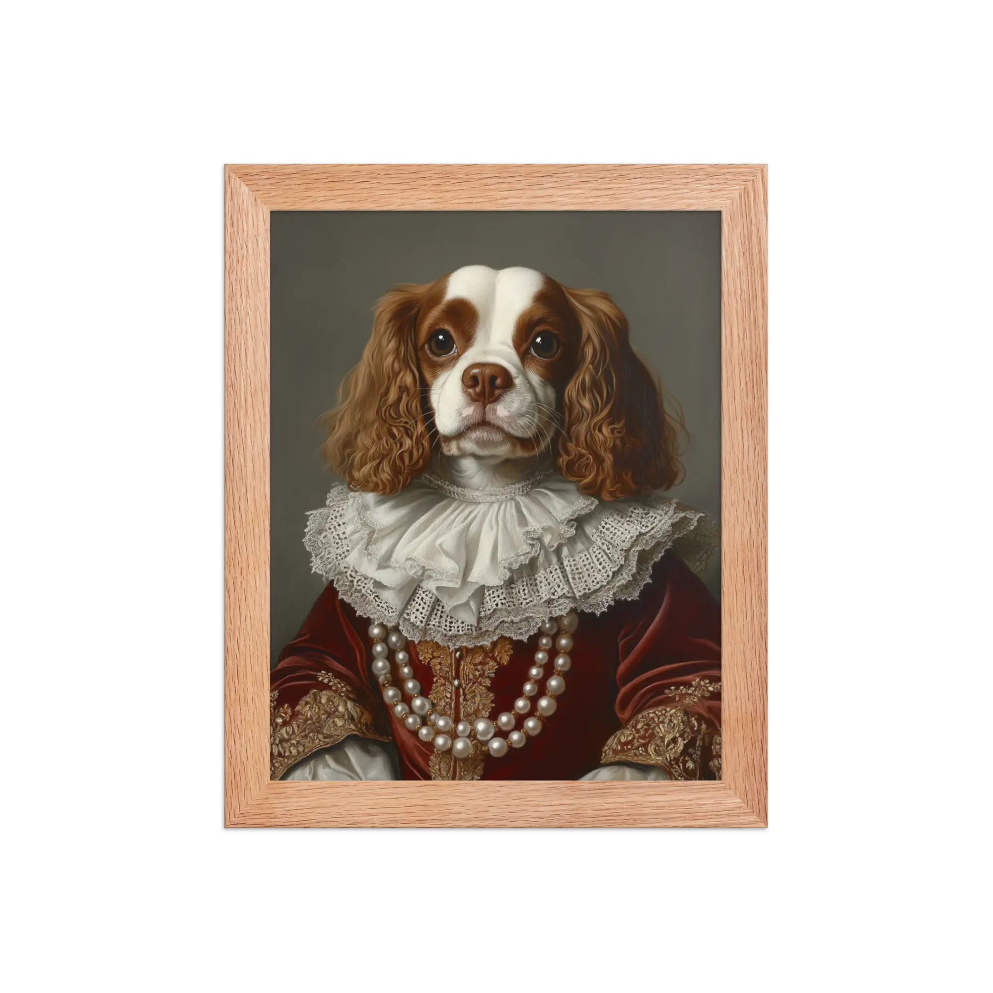 Royal Pet Portrait – Custom Noble Style Dog & Cat Painting on Enhanced Matte Paper with Solid Wood Frame