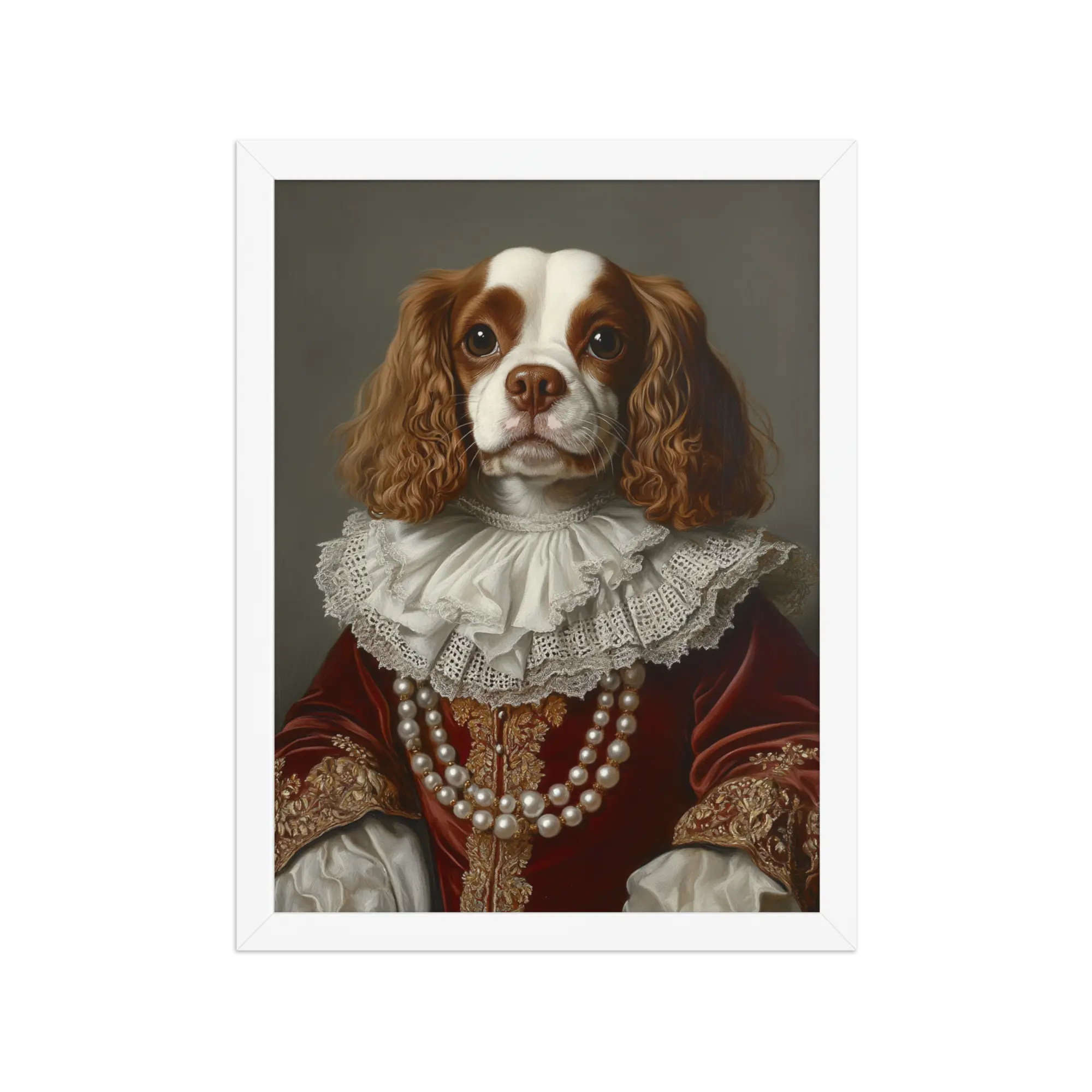 Royal Pet Portrait – Custom Noble Style Dog & Cat Painting on Enhanced Matte Paper with Solid Wood Frame
