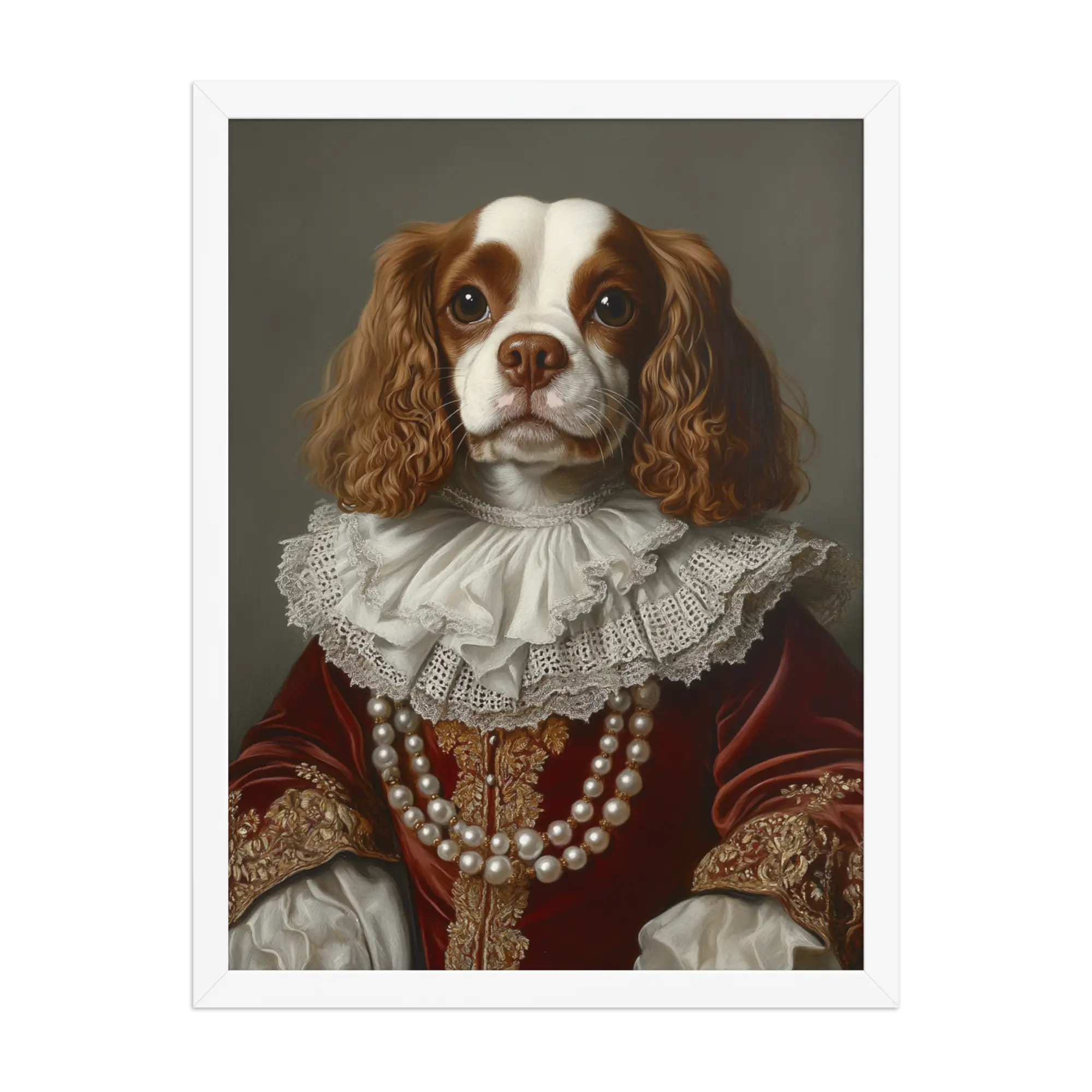 Royal Pet Portrait – Custom Noble Style Dog & Cat Painting on Enhanced Matte Paper with Solid Wood Frame