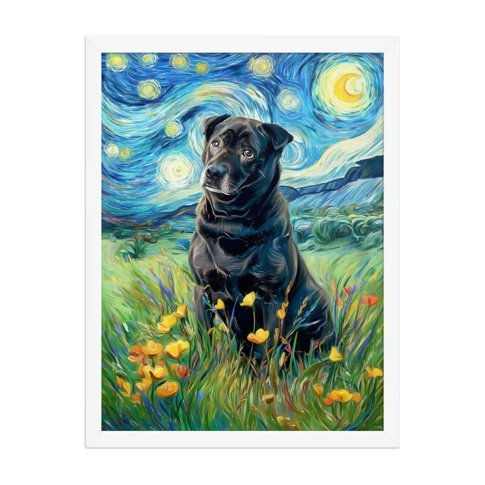 Custom Starry Night Style Pet Portrait – Personalized Van Gogh-Inspired Wall Art