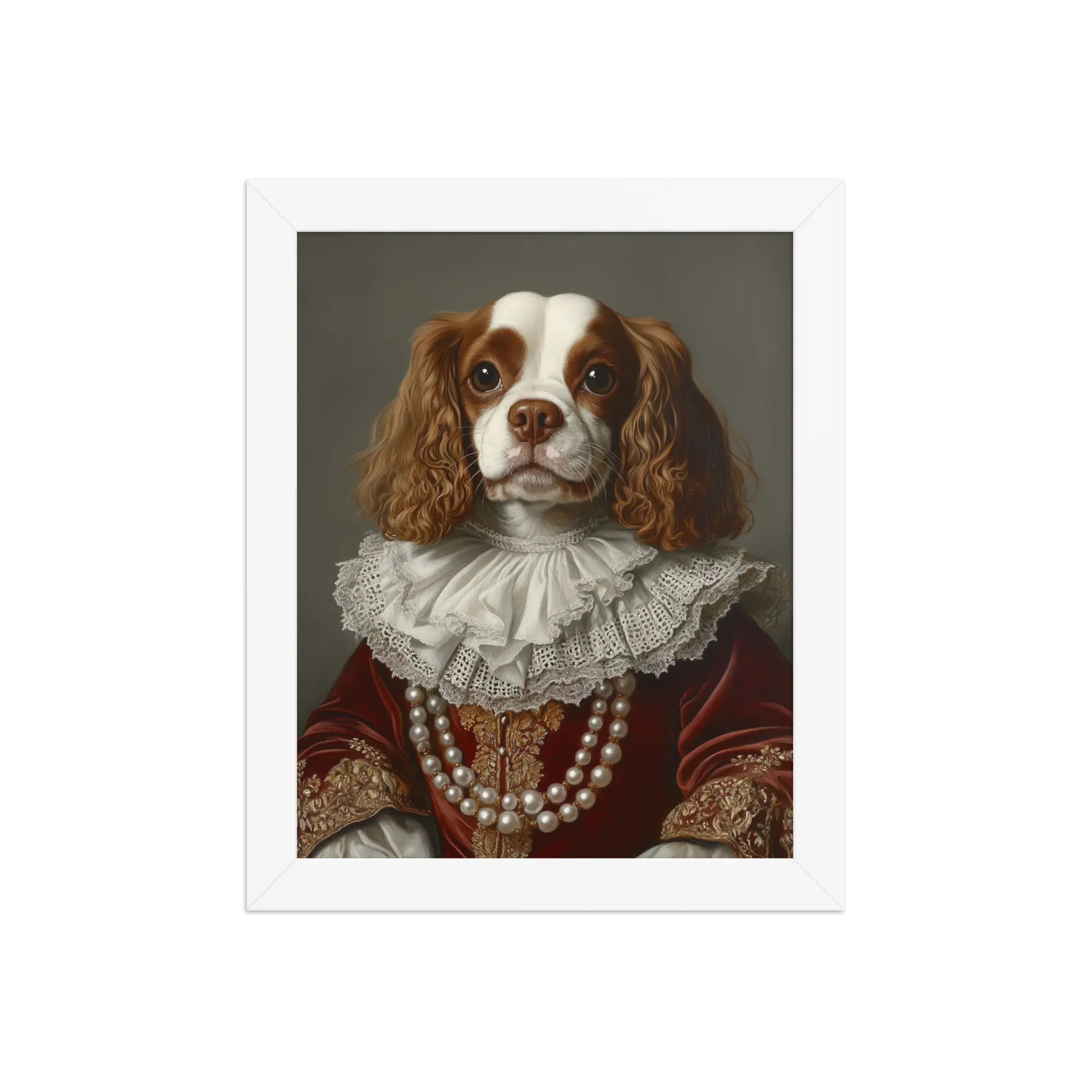 Royal Pet Portrait – Custom Noble Style Dog & Cat Painting on Enhanced Matte Paper with Solid Wood Frame