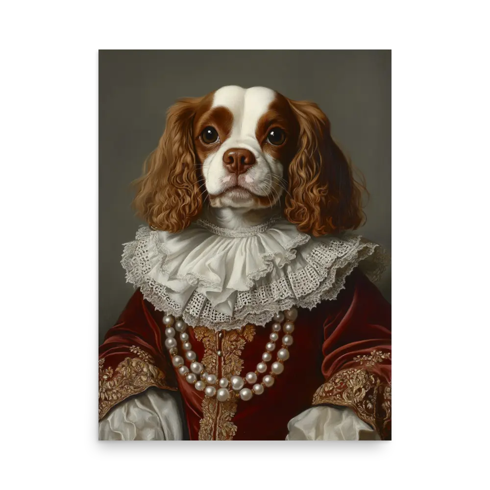 Royal Pet Portrait – Custom Noble Style Dog & Cat Painting on Enhanced Matte Paper with Solid Wood Frame