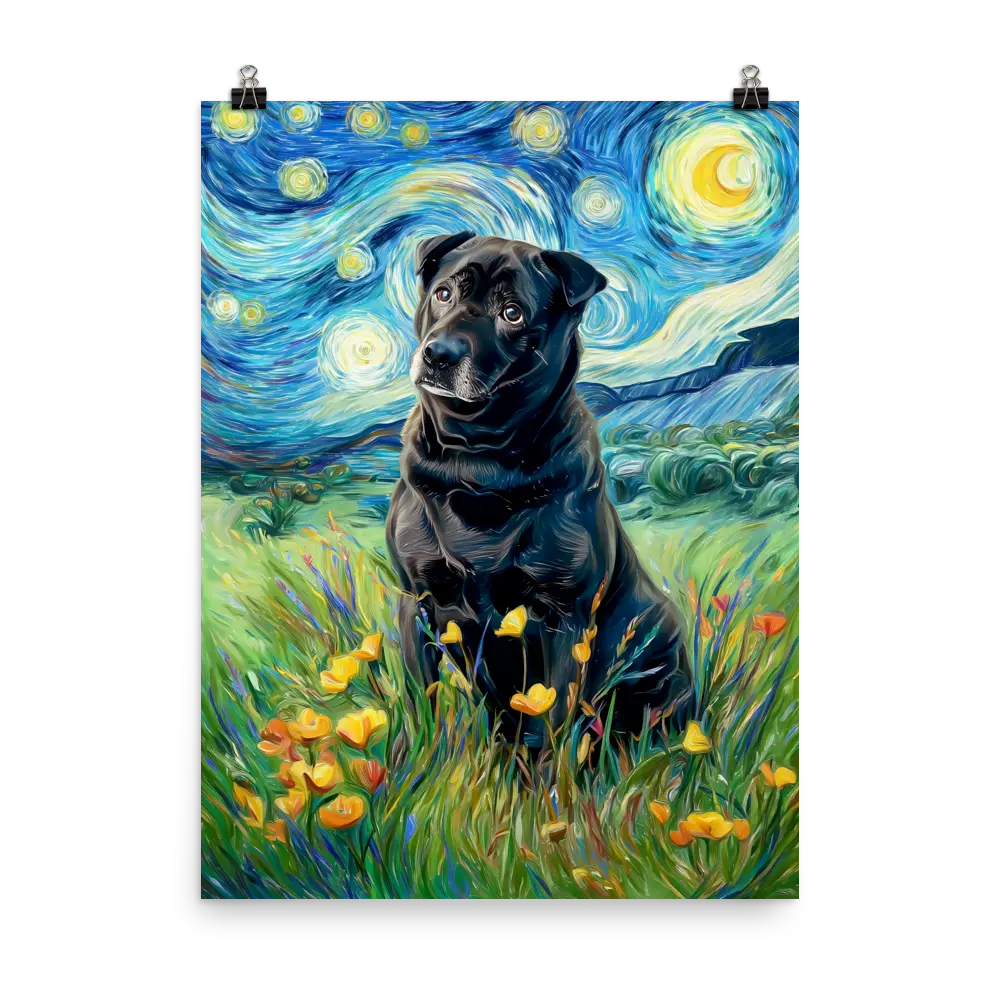 Custom Starry Night Style Pet Portrait – Personalized Van Gogh-Inspired Wall Art