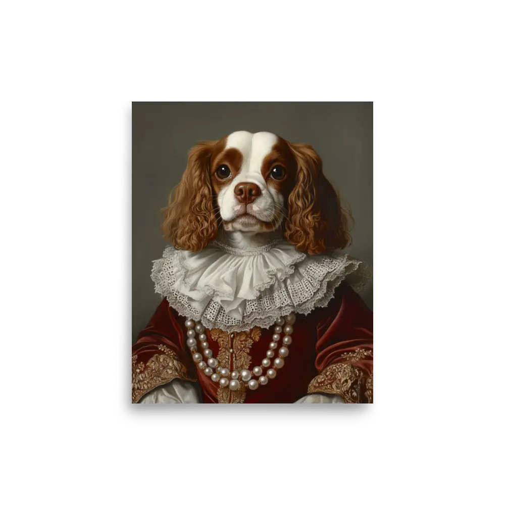 Royal Pet Portrait – Custom Noble Style Dog & Cat Painting on Enhanced Matte Paper with Solid Wood Frame