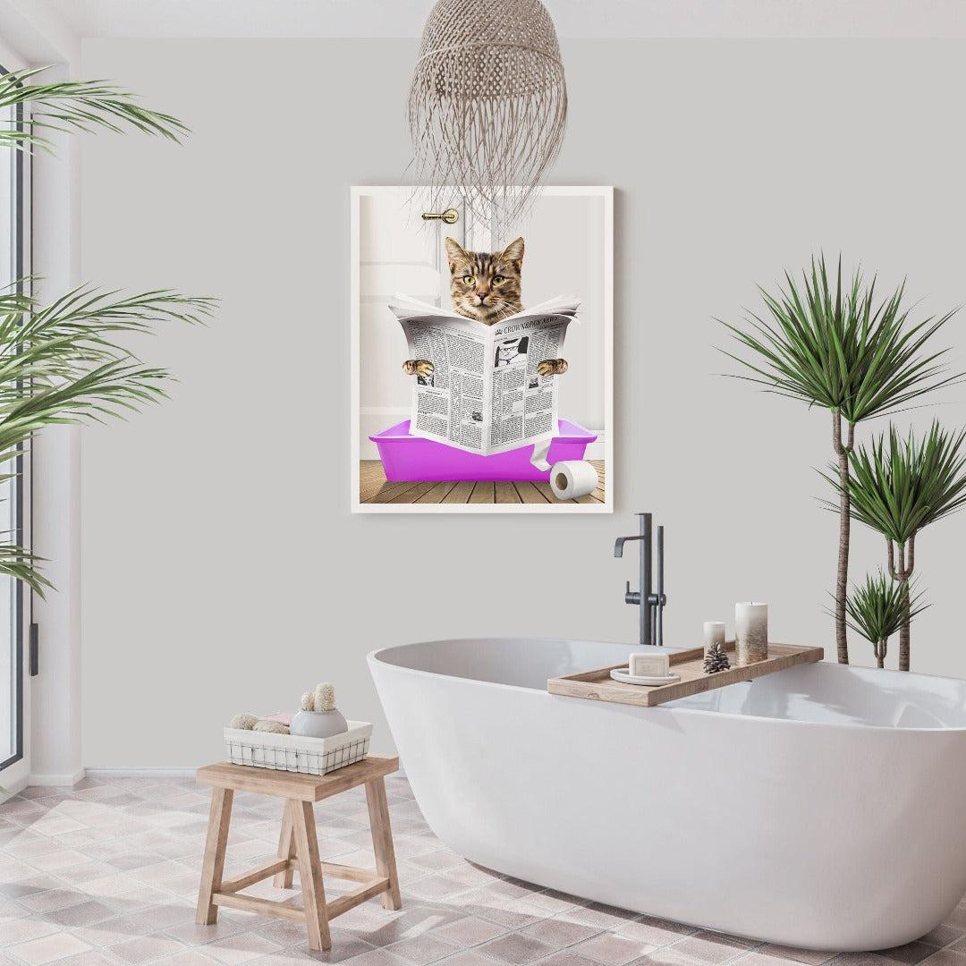 Custom Cat in Litter Tray Portrait - Framed Poster